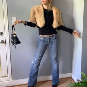 Gucci low rise Blue Flare Women's Jeans with gold charm embellishment